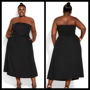 City Chic Black Strapless MIdi Dress Size 24 NWT